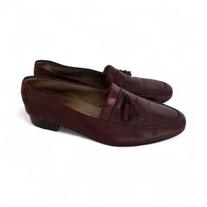 BALLY‎ Cherry Red Burgundy Leather Tassel Loafers Men 11 Vintage Made in Italy